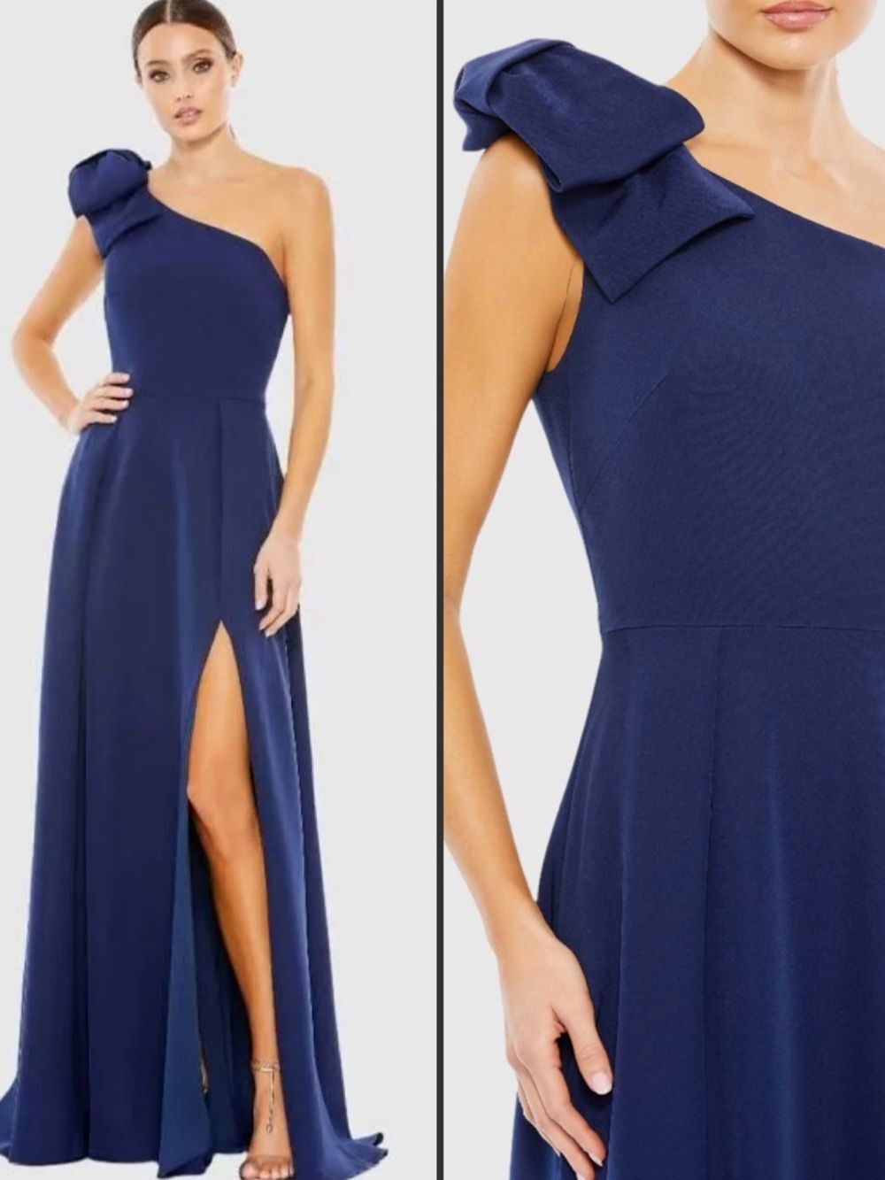NWT Mac Duggal 26989 Blue Bow One Shoulder Gown Size 18